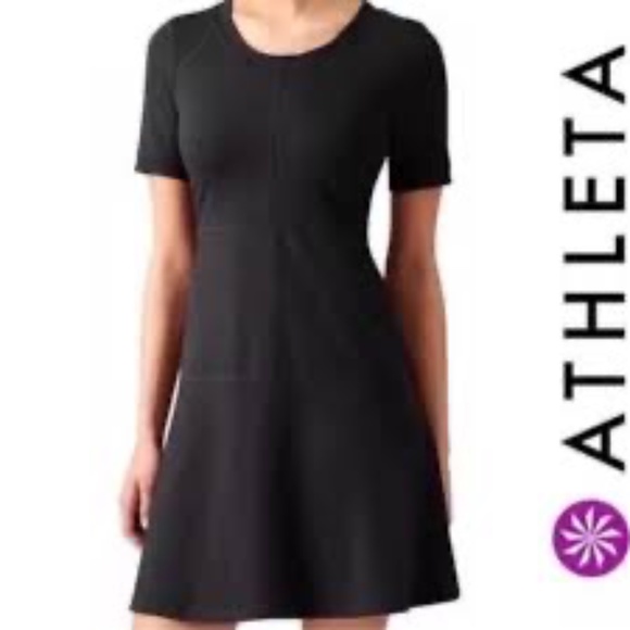 Athleta En Route Fit & Flare Black Dress Women’s Size Small Short Sleeve - Picture 1 of 9